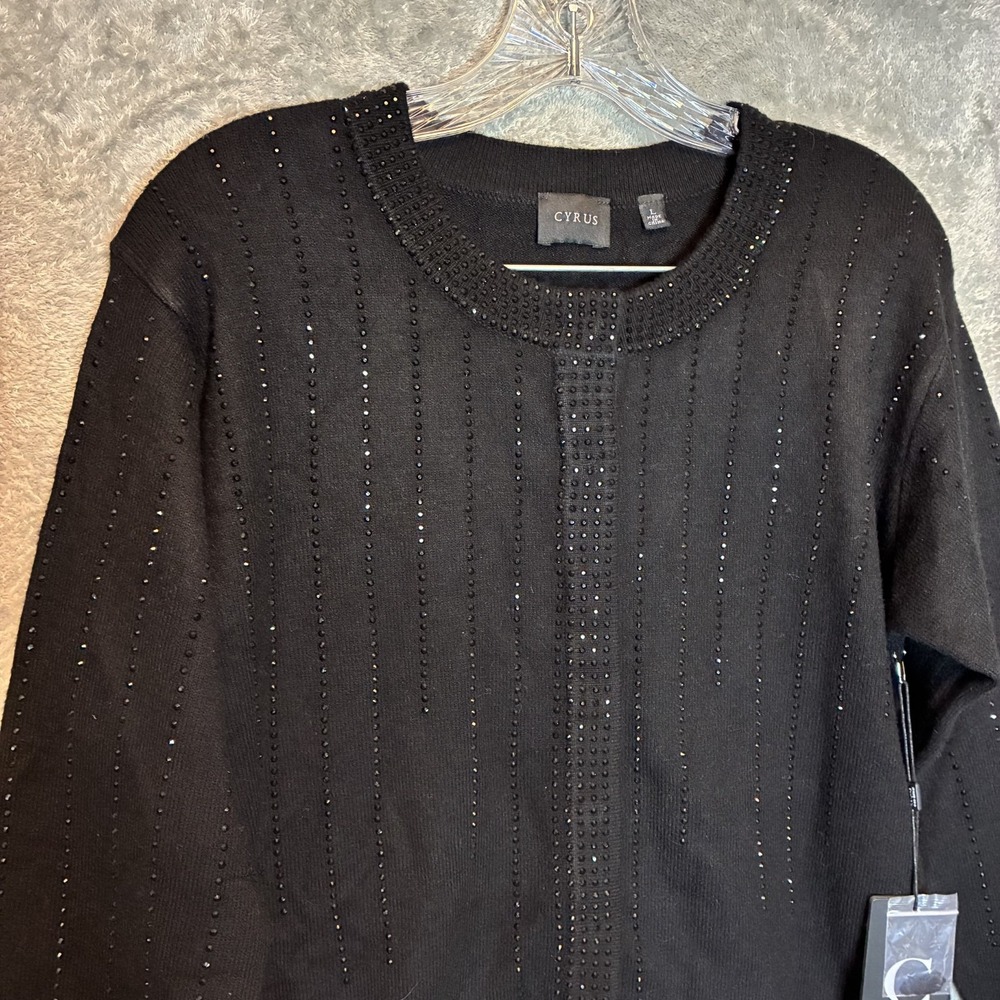 Cyrus Women Black Evening Cardigan Sweater L Sparkle Beaded Embellished NWT